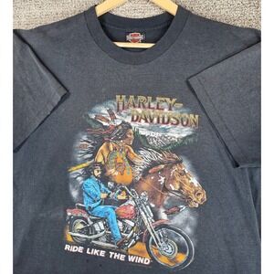 Vintage 1991 Harley Davidson T Shirt Ride Like The Wind Native American XL Vegas